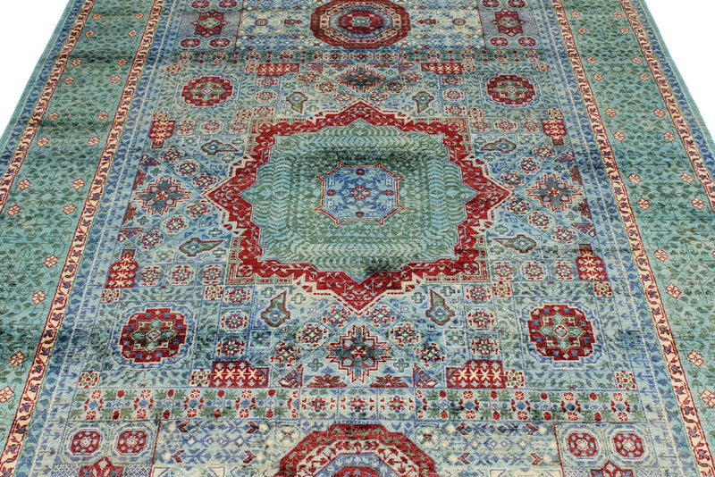 6x8 Gray and Green Turkish Tribal Rug