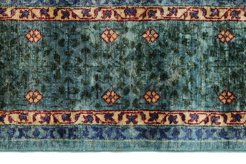 6x8 Gray and Green Turkish Tribal Rug