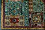 6x8 Green and Navy Turkish Tribal Rug