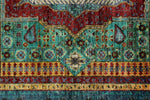 6x8 Green and Navy Turkish Tribal Rug