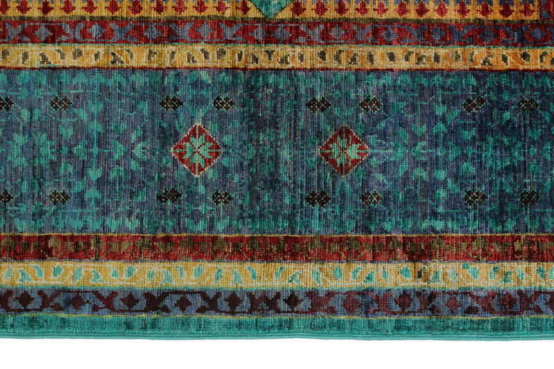 6x8 Green and Navy Turkish Tribal Rug