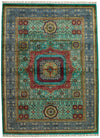 6x8 Green and Gray Turkish Tribal Rug