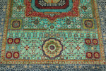 6x8 Green and Gray Turkish Tribal Rug