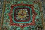 6x8 Green and Gray Turkish Tribal Rug