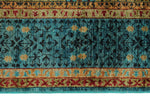 6x8 Light Blue and Blue Turkish Tribal Rug