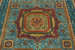 6x8 Light Blue and Blue Turkish Tribal Rug