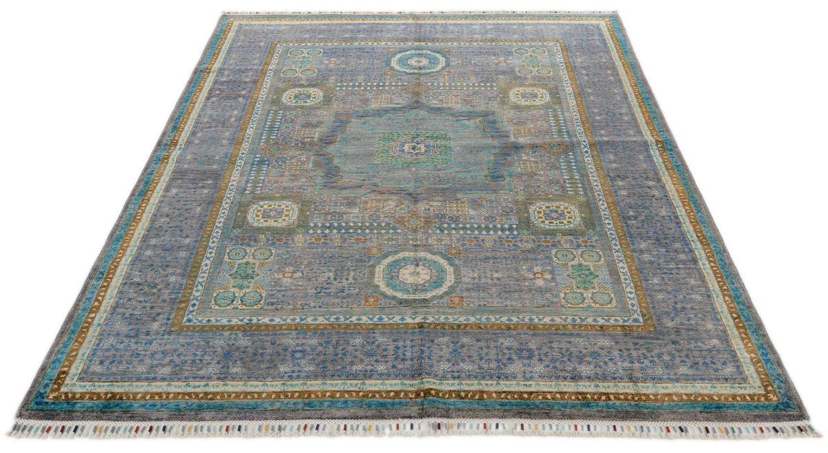 6x8 Green and Purple Turkish Tribal Rug