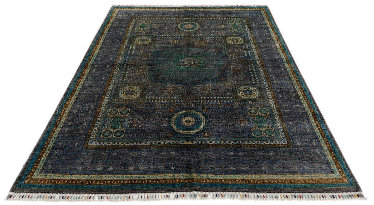6x8 Green and Purple Turkish Tribal Rug