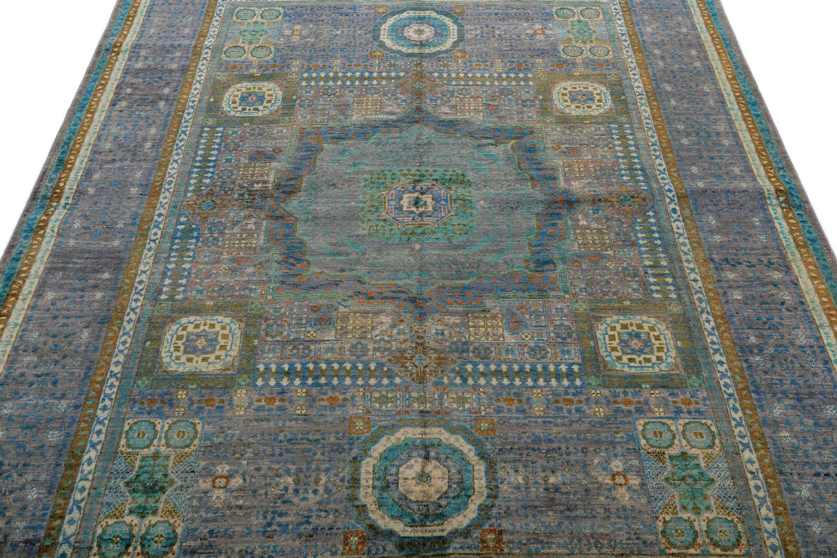 6x8 Green and Purple Turkish Tribal Rug