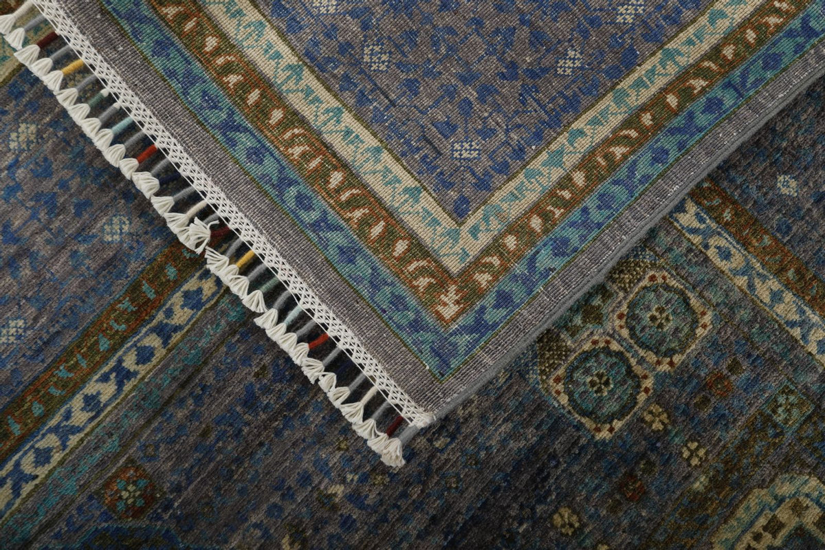 6x8 Green and Purple Turkish Tribal Rug