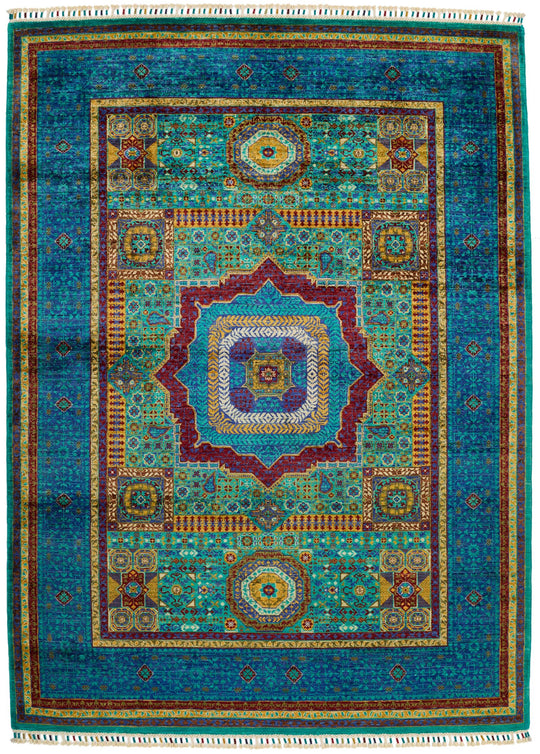 6x8 Turquoıse and Navy Turkish Tribal Rug