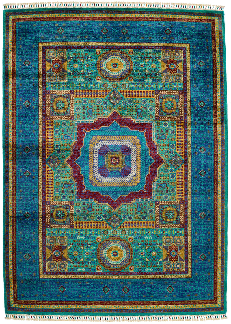 6x8 Turquoıse and Navy Turkish Tribal Rug