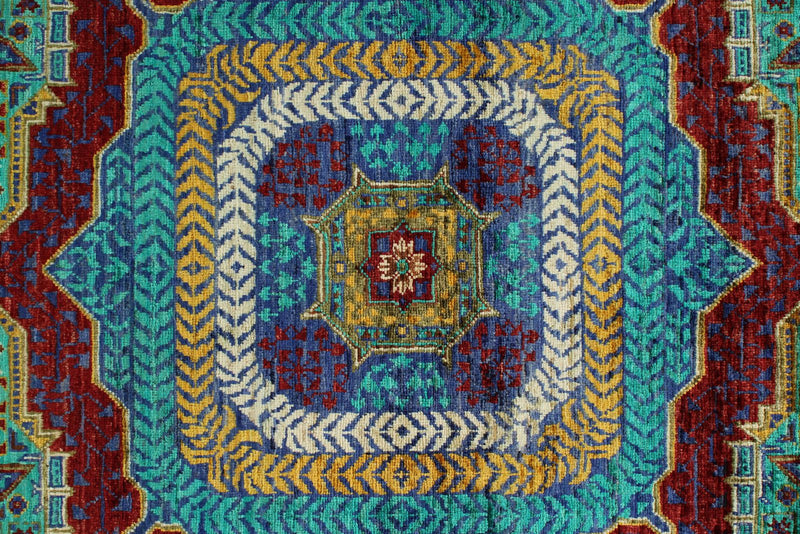 6x8 Turquoıse and Navy Turkish Tribal Rug