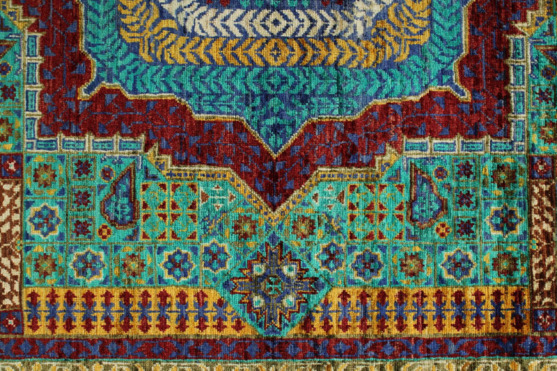 6x8 Turquoıse and Navy Turkish Tribal Rug