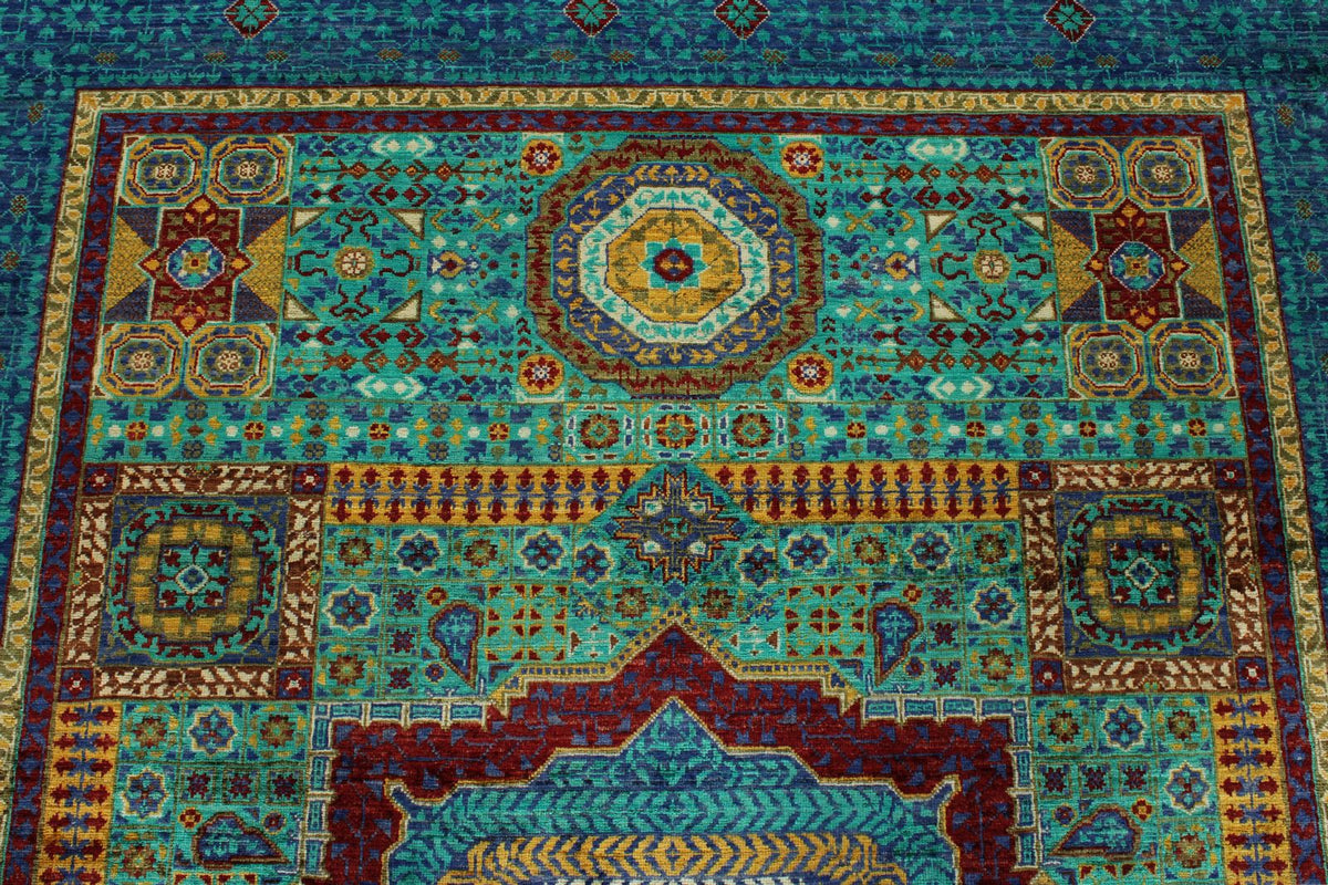6x8 Turquoıse and Navy Turkish Tribal Rug