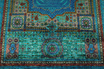 6x8 Green and Blue Turkish Tribal Rug