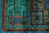 6x8 Green and Blue Turkish Tribal Rug