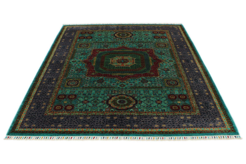 6x8 Light Blue and Gray Turkish Tribal Rug