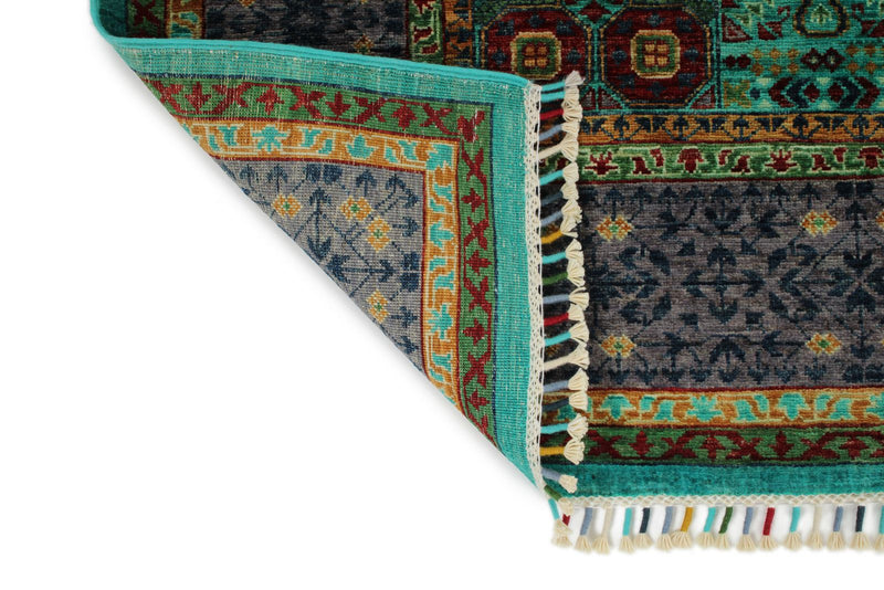 6x8 Light Blue and Gray Turkish Tribal Rug