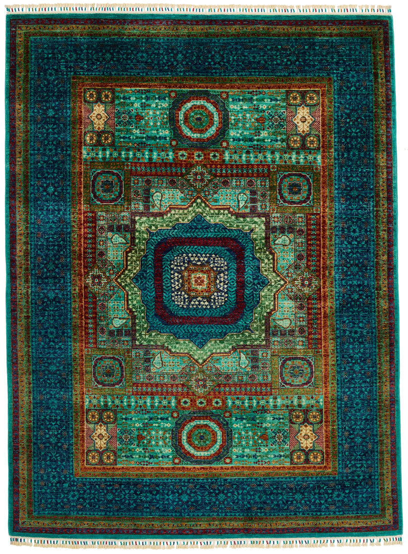 6x8 Turquoıse and Navy Turkish Tribal Rug