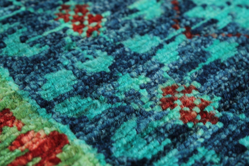 6x8 Turquoıse and Navy Turkish Tribal Rug