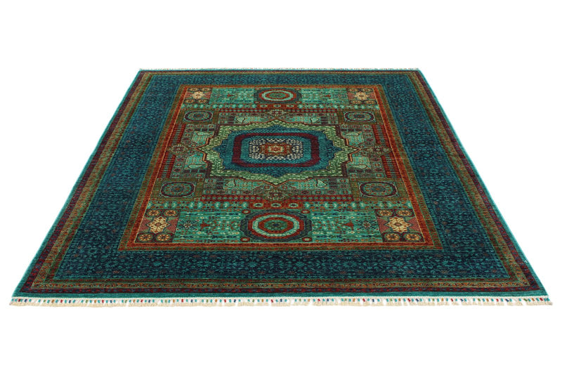 6x8 Turquoıse and Navy Turkish Tribal Rug