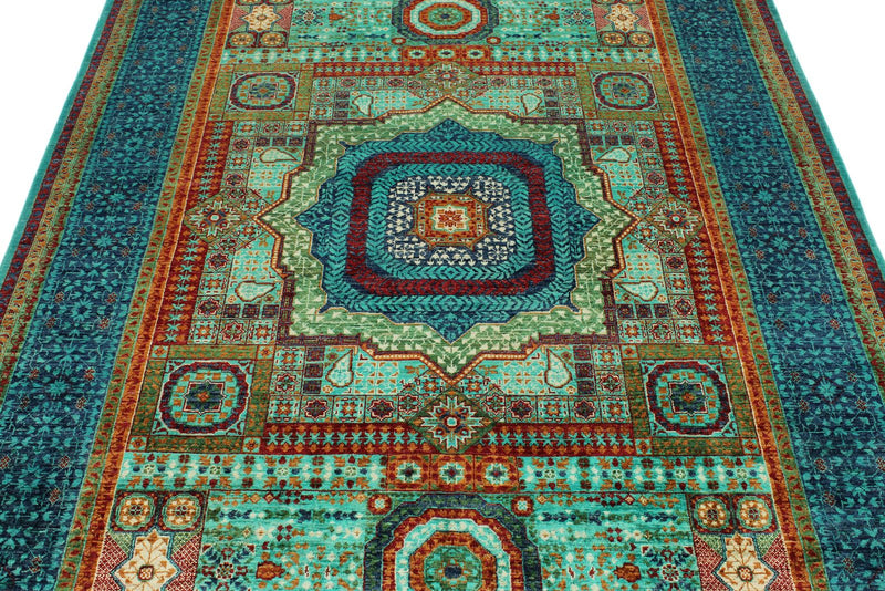 6x8 Turquoıse and Navy Turkish Tribal Rug