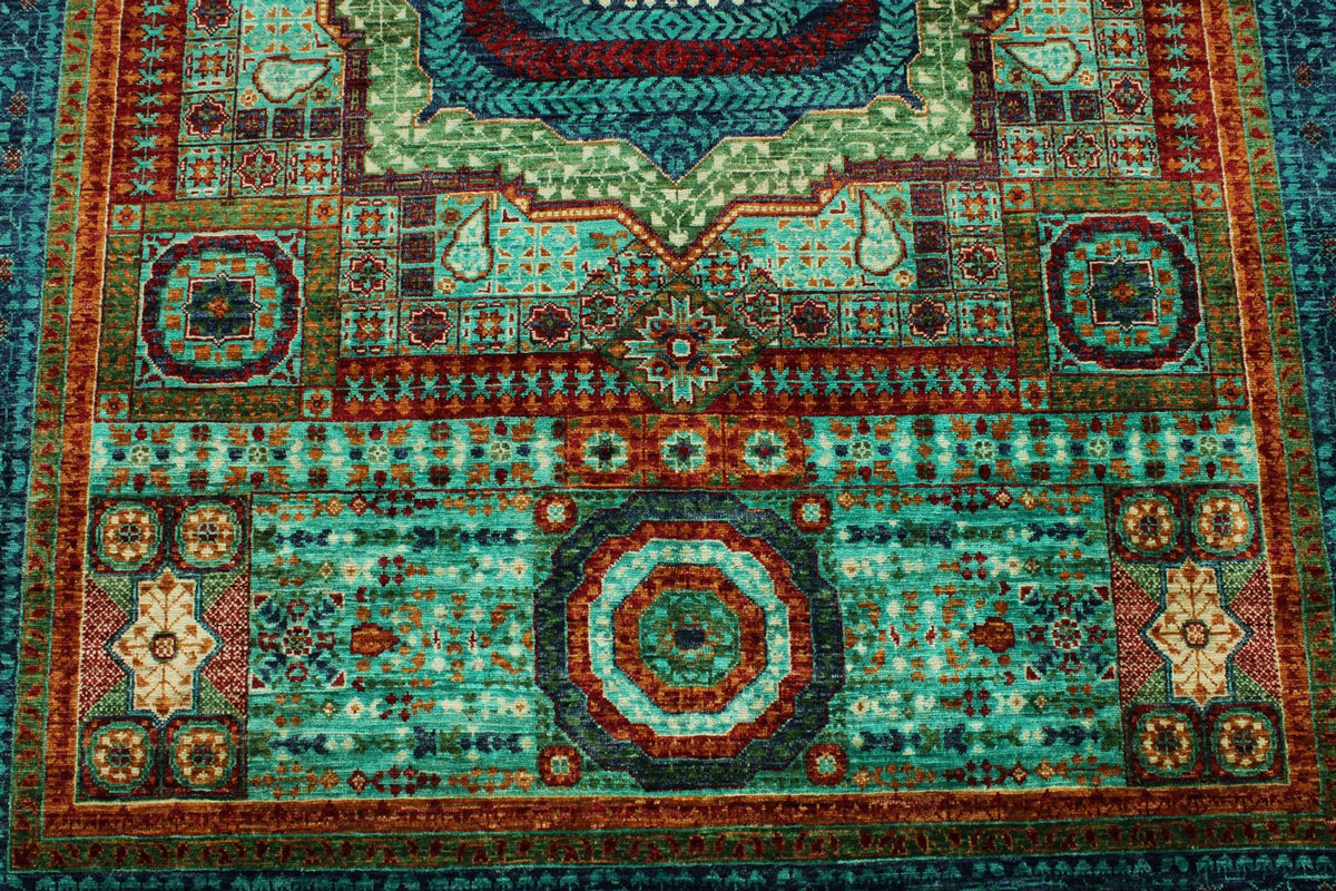 6x8 Turquoıse and Navy Turkish Tribal Rug