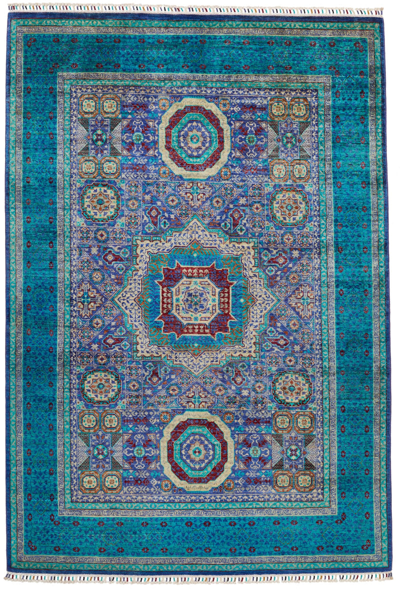 6x8 Purple and Turquoıse Turkish Tribal Rug