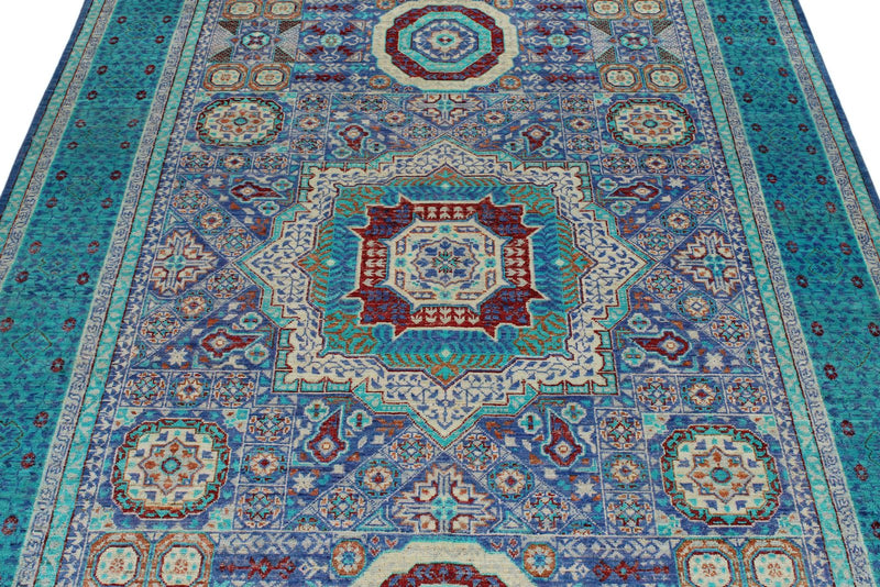 6x8 Purple and Turquoıse Turkish Tribal Rug