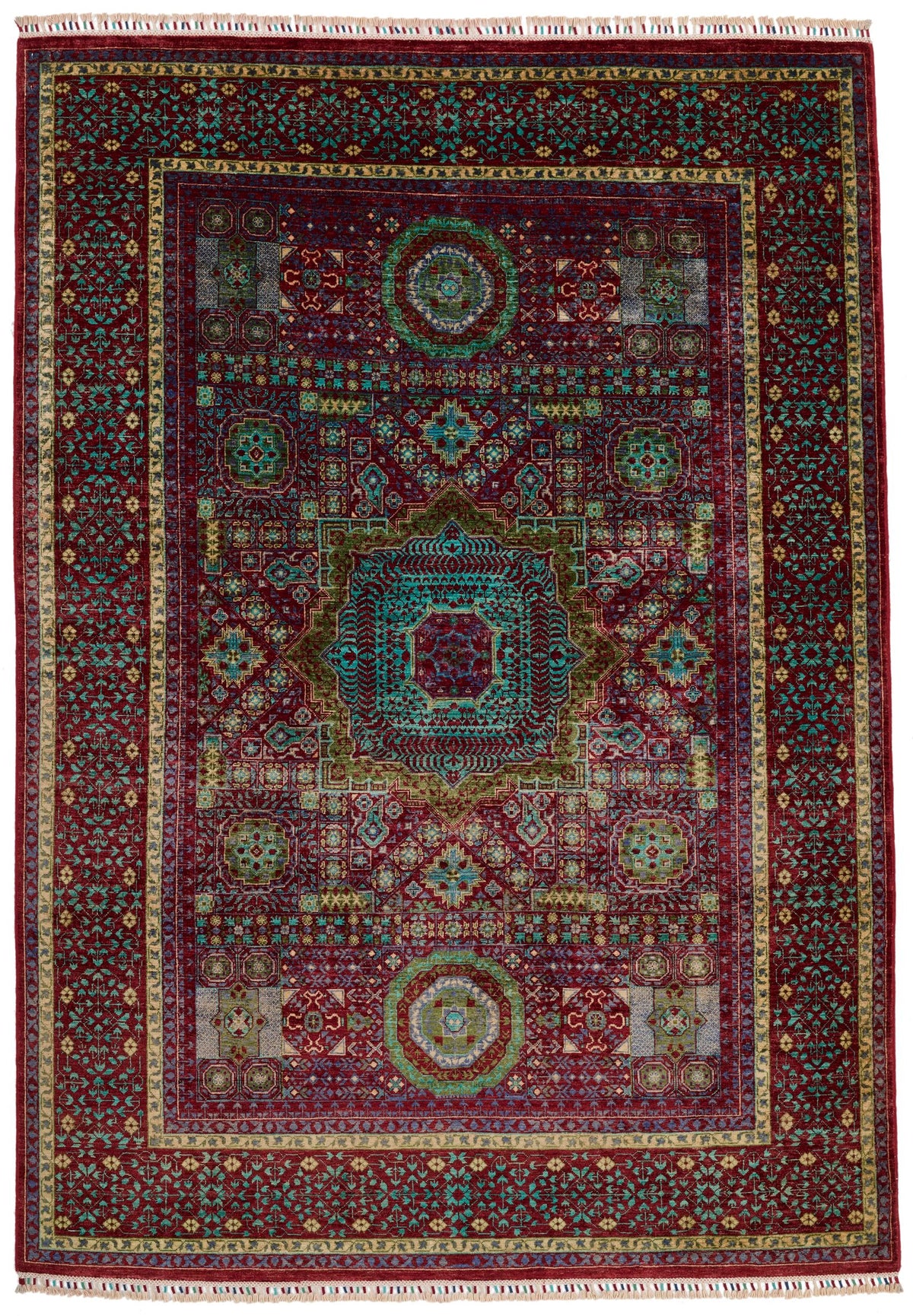 6x8 Multicolor and Red Turkish Tribal Rug