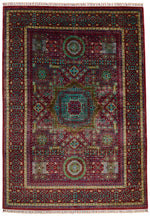 6x8 Multicolor and Red Turkish Tribal Rug