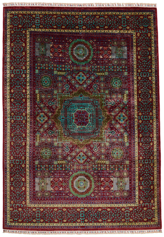 6x8 Multicolor and Red Turkish Tribal Rug