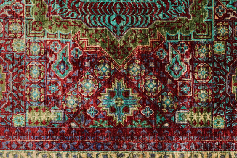 6x8 Multicolor and Red Turkish Tribal Rug