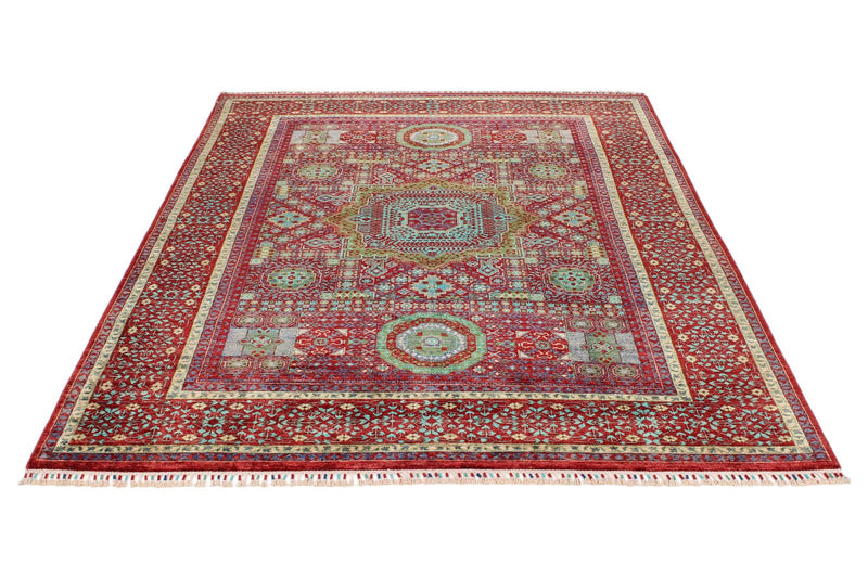 6x8 Multicolor and Red Turkish Tribal Rug