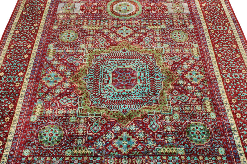 6x8 Multicolor and Red Turkish Tribal Rug