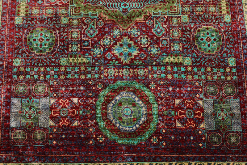 6x8 Multicolor and Red Turkish Tribal Rug