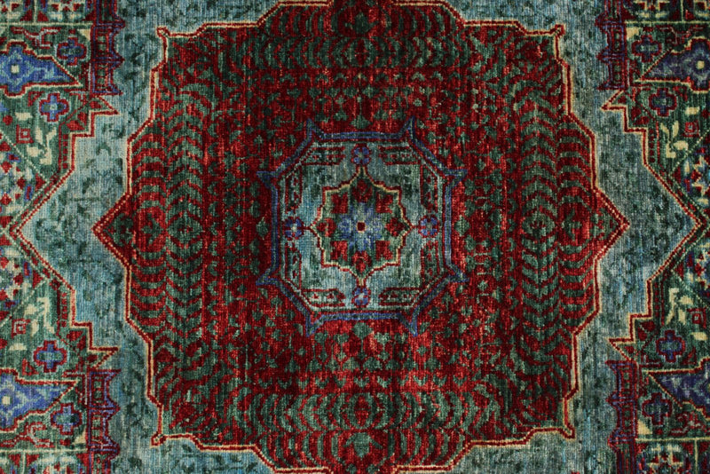 6x8 Multicolor and Blue Turkish Tribal Rug