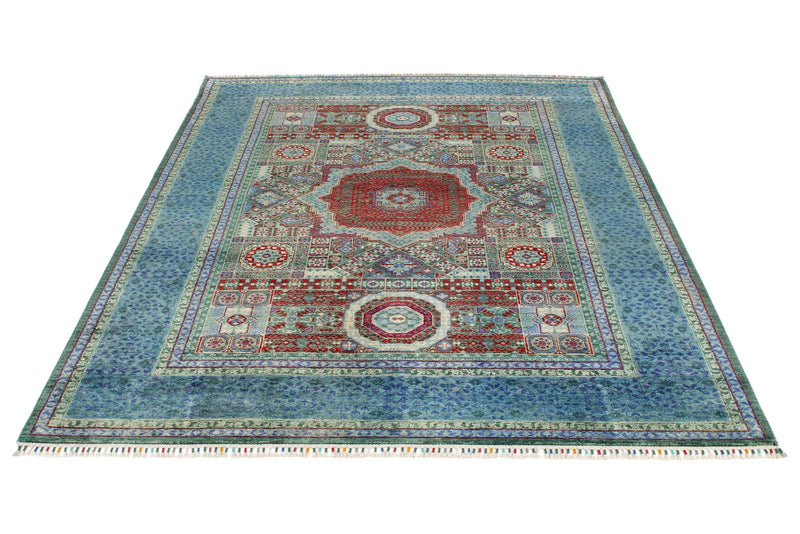 6x8 Multicolor and Blue Turkish Tribal Rug