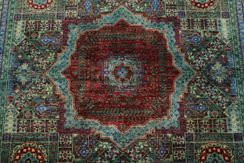 6x8 Multicolor and Blue Turkish Tribal Rug