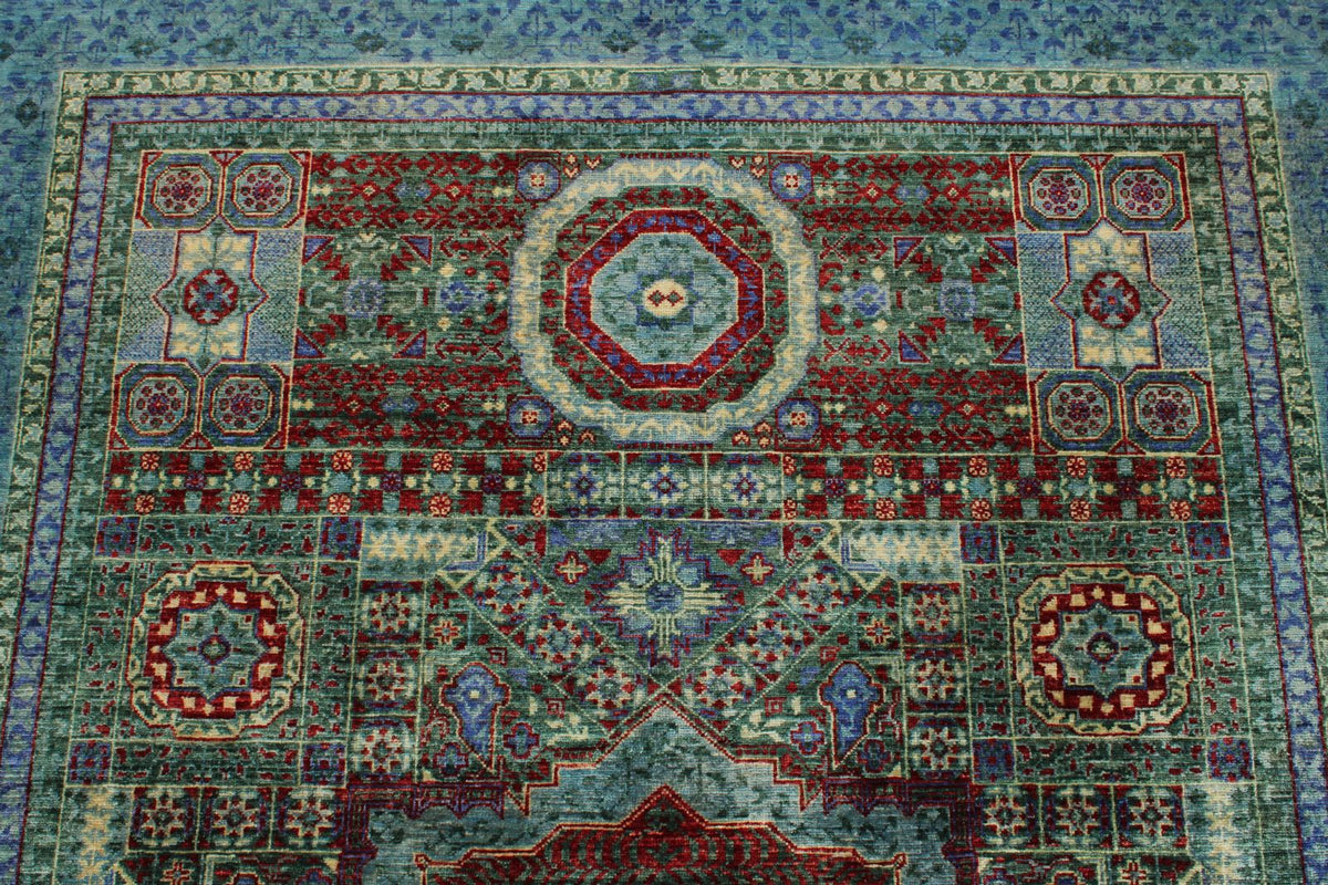 6x8 Multicolor and Blue Turkish Tribal Rug