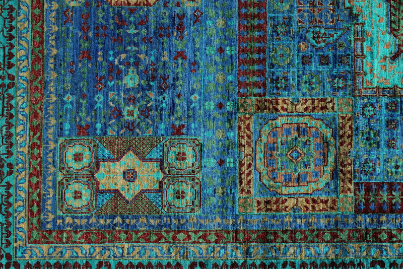 6x8 Blue and Turquoıse Turkish Tribal Rug