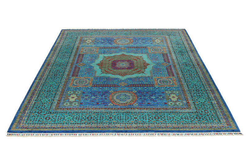 6x8 Blue and Turquoıse Turkish Tribal Rug