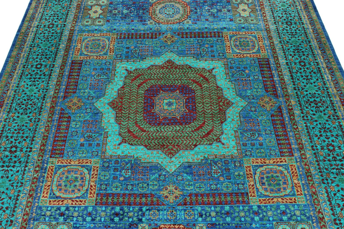 6x8 Blue and Turquoıse Turkish Tribal Rug