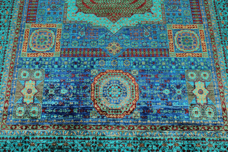 6x8 Blue and Turquoıse Turkish Tribal Rug