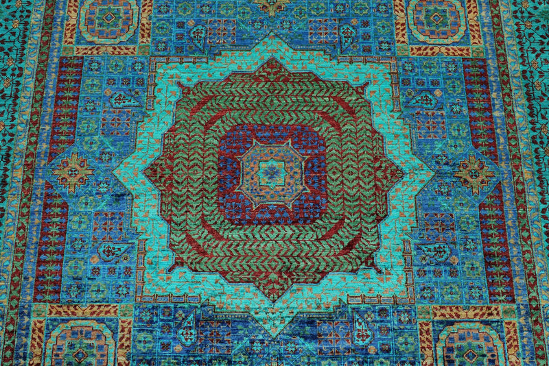 6x8 Blue and Turquoıse Turkish Tribal Rug