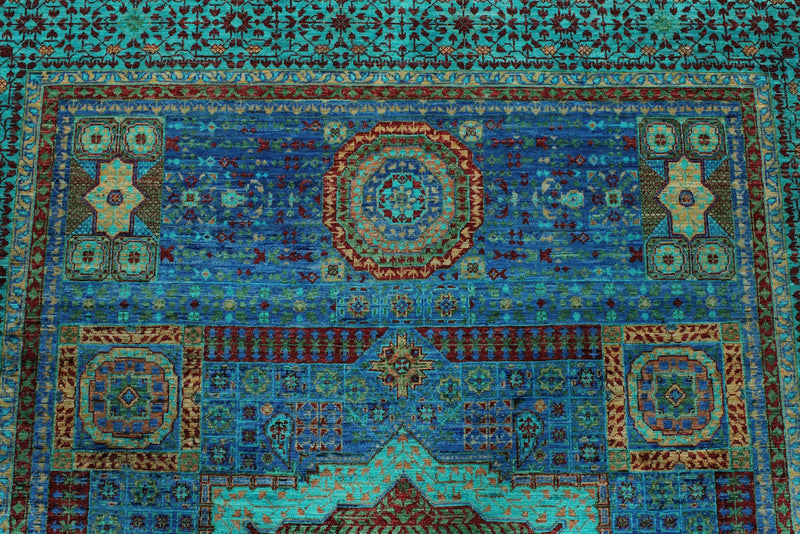 6x8 Blue and Turquoıse Turkish Tribal Rug