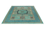 6x8 Green and Multicolor Turkish Tribal Rug