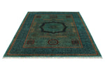 6x8 Green and Multicolor Turkish Tribal Rug