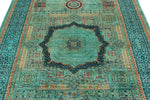 6x8 Green and Multicolor Turkish Tribal Rug